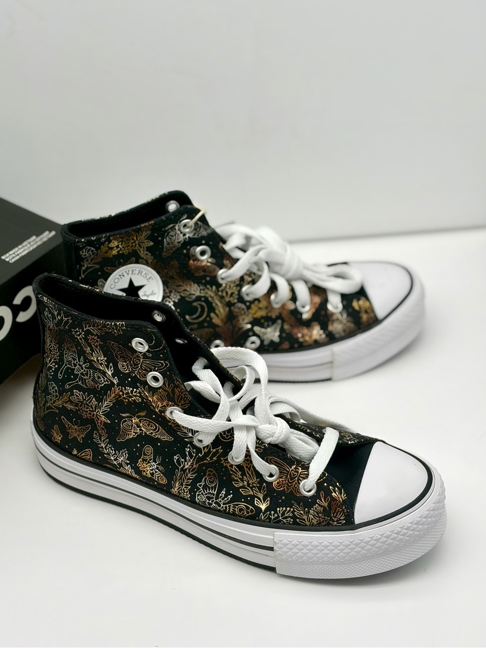 Converse Black High-Top All Star Sneakers with Gold Butterfly Print - Picture 8 of 11